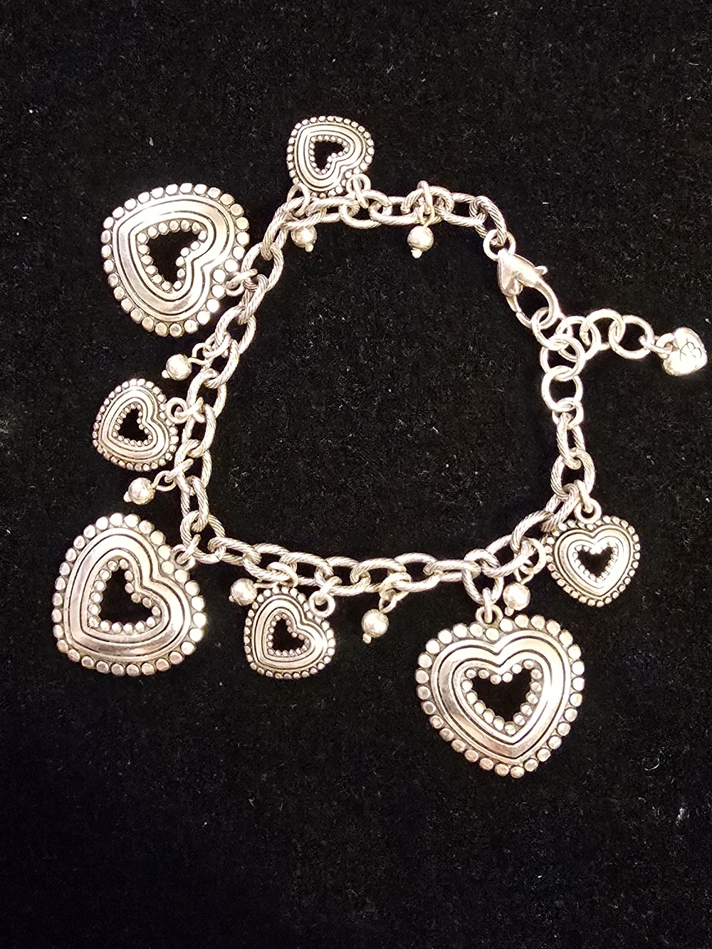 Brighton Silver Heart Charm Bracelet with Beaded Hearts